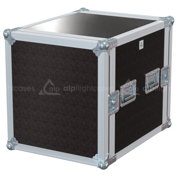 Front view of the professional 12U 19 inch brown phenolic stage rack case by ALP Flight Cases