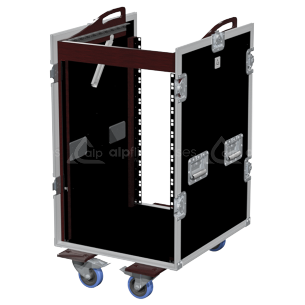 Open view of the double 3D rack flight case demonstrating the dual 16U front and expansive top mounting capabilities for large mixing consoles