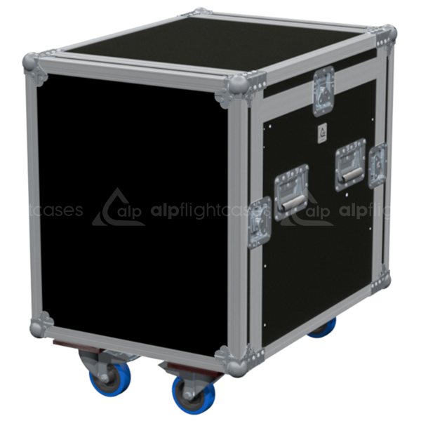 Exterior front view of the compact 3D PRO 19 inch rack 10U 12U with PVC finish and wheels by ALP Flight Cases