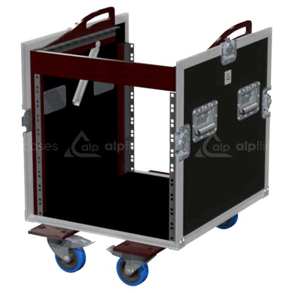 Open view of the 3D PRO rack flight case demonstrating the 10U front and 12U top mounting capabilities for mixing consoles