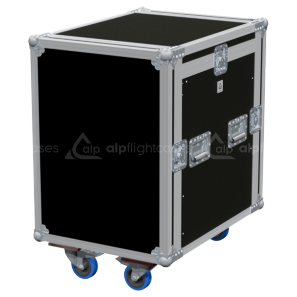 Exterior front view of the 3D PRO 19 inch rack 12U 12U with PVC finish and wheels by ALP Flight Cases