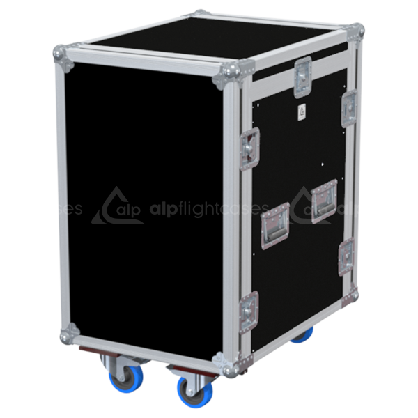 Exterior front view of the 3D PRO 19 inch rack 14U 12U with PVC finish and wheels by ALP Flight Cases