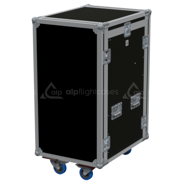 Exterior front view of the 3D PRO 19 inch rack 18U 12U with PVC finish and wheels by ALP Flight Cases