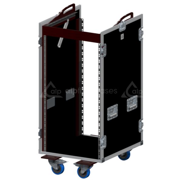 Open view of the 3D PRO rack flight case demonstrating the 20U front and 12U top mounting capabilities for large mixing consoles