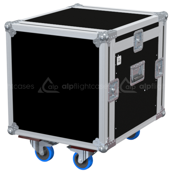 Exterior front view of the compact 3D PRO 19 inch rack 8U 10U with PVC finish and wheels by ALP Flight Cases