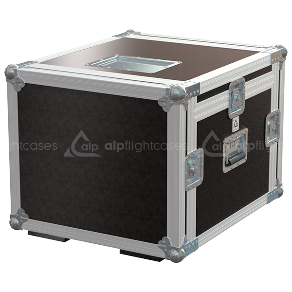 Exterior front view of the ultra-compact 3D 19 inch rack 6U 10U finished in brown phenolic by ALP Flight Cases