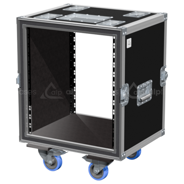 Open view of the anti-shock rack flight case demonstrating the 12U internal foam suspension system
