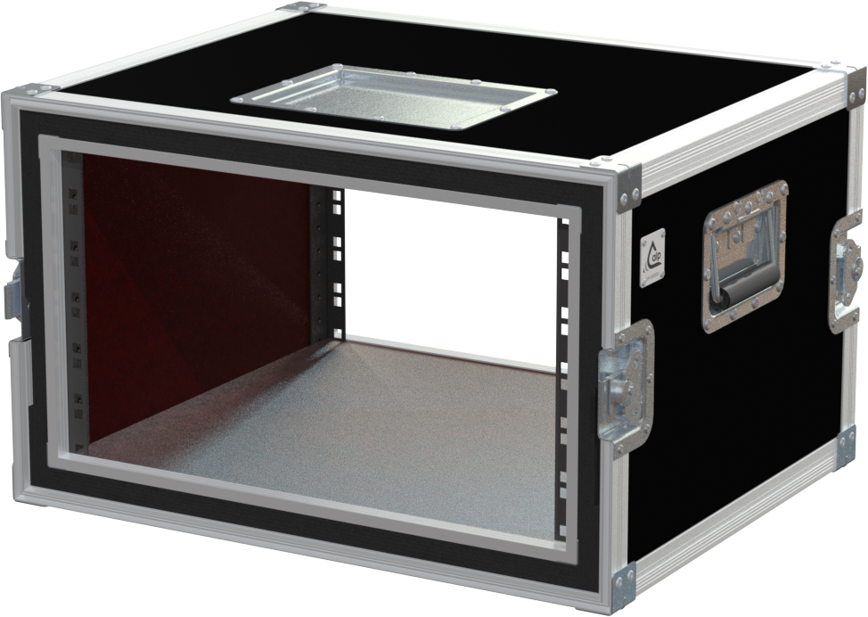 Open view of the anti-shock rack flight case demonstrating the 6U internal foam suspension system