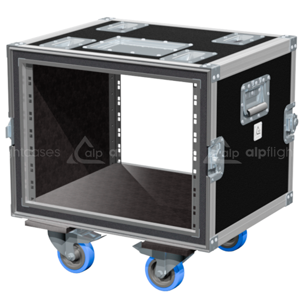 Open view of the anti-shock rack flight case demonstrating the 6U internal foam suspension system