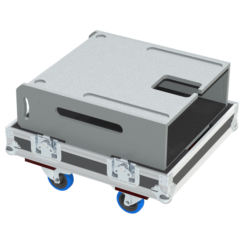 Rear exterior view of the flight case showcasing the robust Lid Stays with Hinge and durable PVC finish
