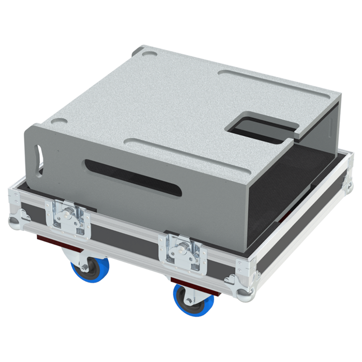 Rear exterior view of the flight case showcasing the robust Lid Stays with Hinge and durable PVC finish