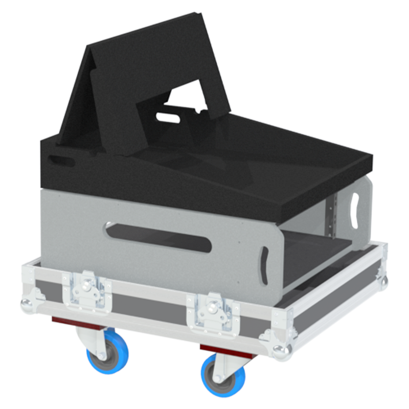 Open view of the rack flight case interior designed to securely hold and operate the Barco S3 - 4K screen management system