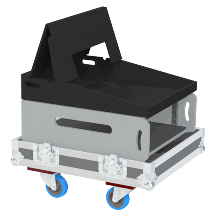 Open view of the rack flight case interior designed to securely hold and operate the Barco S3 - 4K screen management system