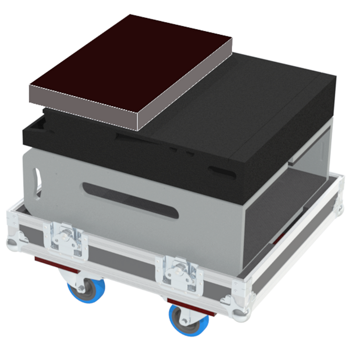 Close-up of the heavy-duty 100mm castors, including the braking mechanism, ensuring safe mobility for the video processing rack