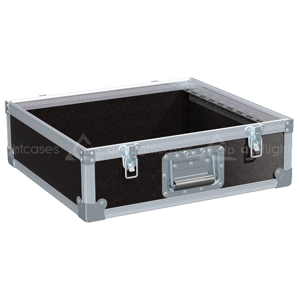 Open view of the rack mixer flight case demonstrating the 10U top mounting capabilities for audio mixing consoles