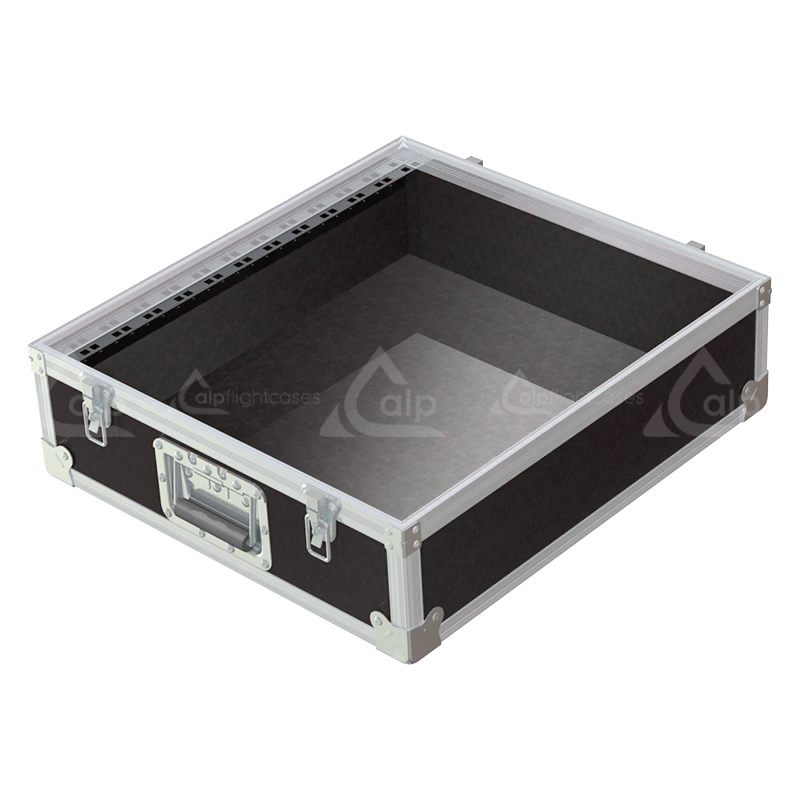 Open view of the rack mixer flight case demonstrating the 12U top mounting capabilities for audio mixing consoles
