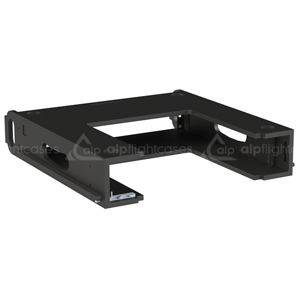 Front view of the 2U 500mm depth rental rack with access opening finished in semi-matte black by ALP Flight Cases