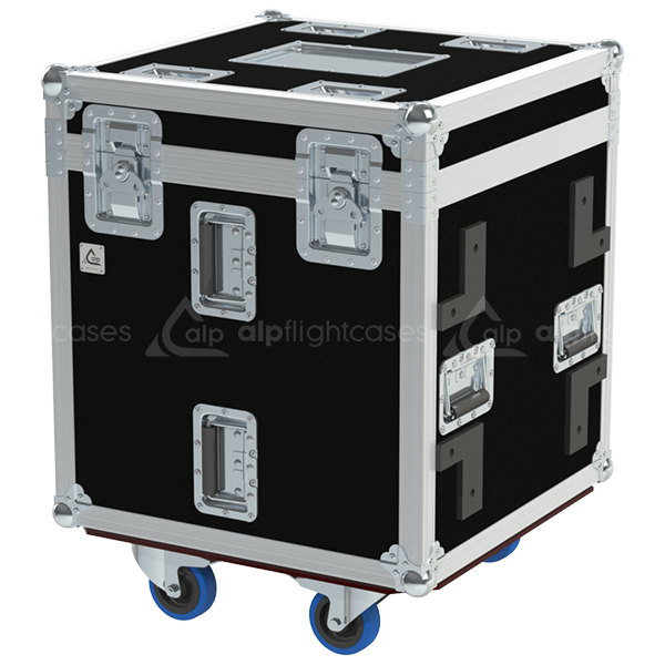 Front view of the heavy-duty Rack Rent P4 flight case with wheels and removable skate by ALP Flight Cases