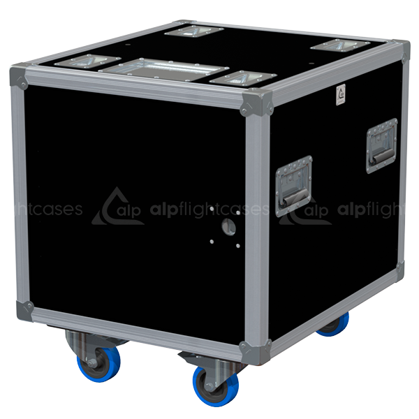 Front view of the professional Rack Side Sliding 19 inch 10U 550mm depth flight case with wheels by ALP Flight Cases