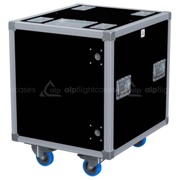 Front view of the professional Rack Side Sliding 19 inch 12U 550mm depth flight case with wheels by ALP Flight Cases