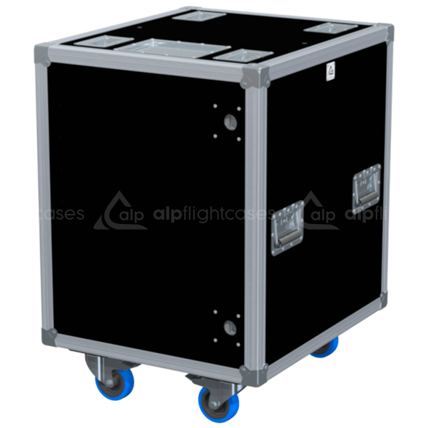 Front view of the professional Rack Side Sliding 19 inch 12U 550mm depth flight case with wheels by ALP Flight Cases
