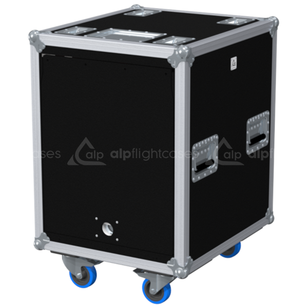 Front view of the professional Rack Sliding 19 inch 12U 550mm depth flight case with wheels by ALP Flight Cases