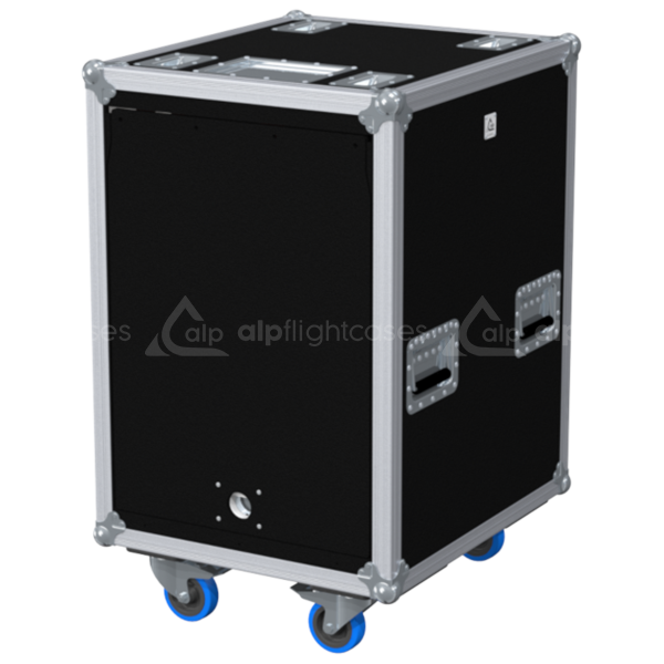 Front view of the professional Rack Sliding 19 inch 14U 550mm depth flight case with wheels by ALP Flight Cases