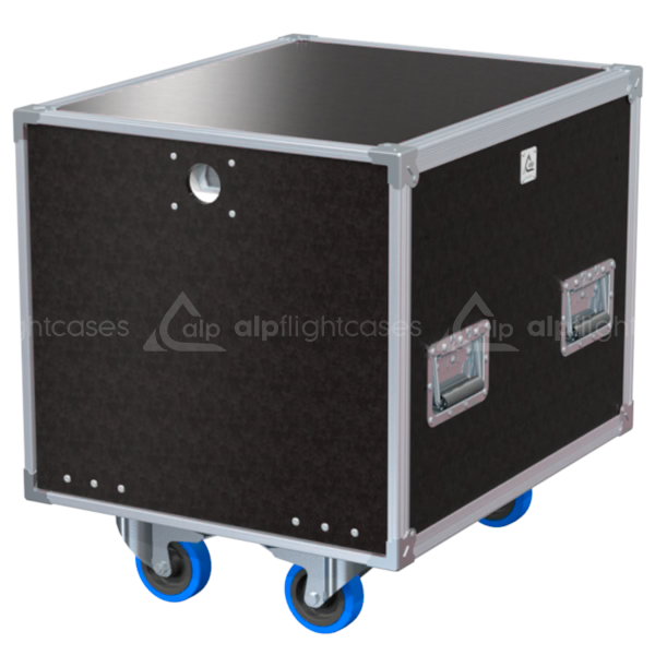 Front view of the professional Rack Speedy Box 19 inch 10U 550mm depth flight case with wheels by ALP Flight Cases
