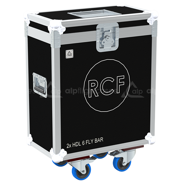 Professional flight case front view, featuring durable construction and high-quality hardware for 2x RCF HDL 6 Fly Bars by ALP Flight Cases.