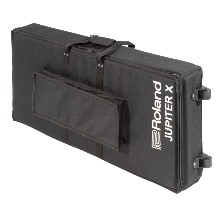 Front right perspective view of the ALP Bags professional wheeled protective bag for the Roland Jupiter-X