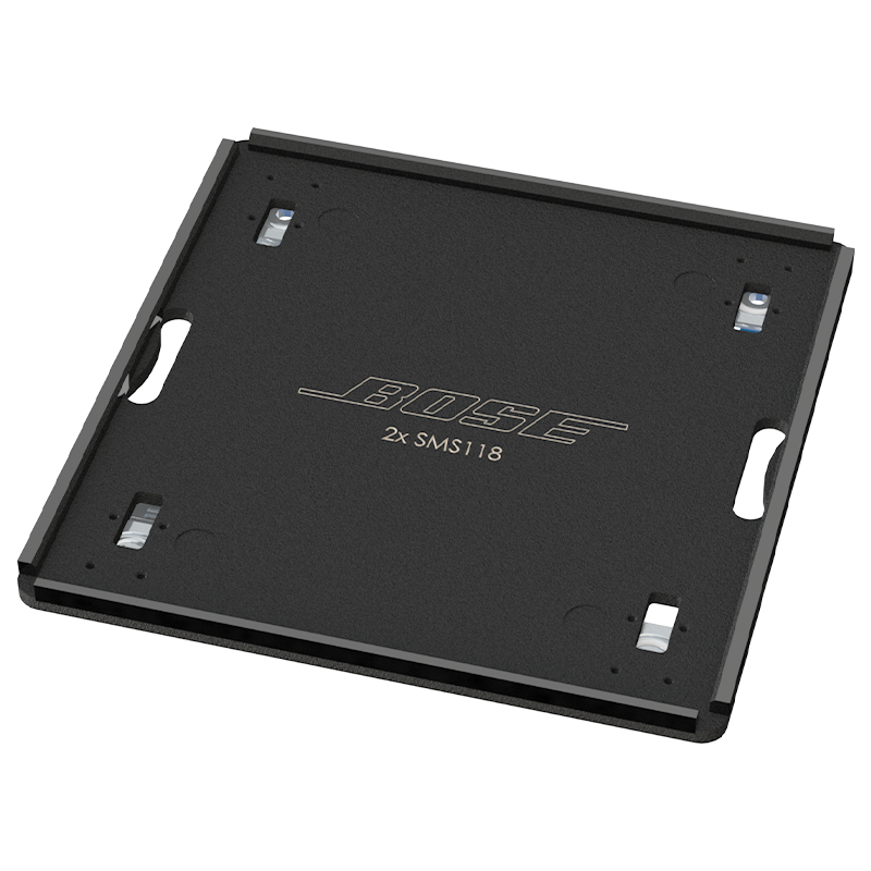 Top view of the professional CNC-machined wheel board for Bose ShowMatch SMS118 subwoofer by ALP Flight Cases