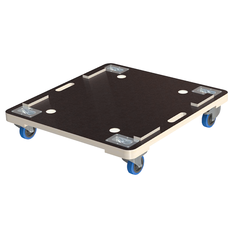 Top view of the professional plywood skate system for Bose subwoofers featuring CNC-cut alignment holes by ALP Flight Cases