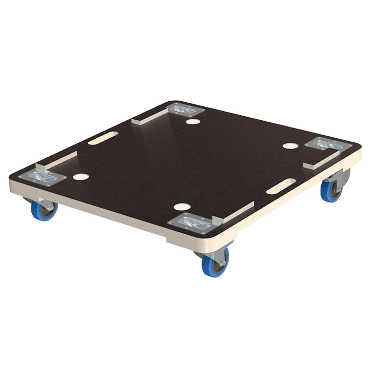 Top view of the professional plywood skate system for Bose subwoofers featuring CNC-cut alignment holes by ALP Flight Cases