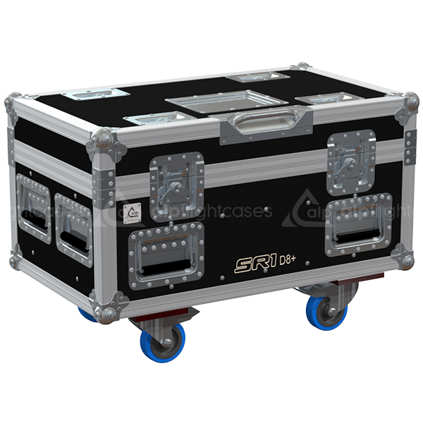 Front view of ALP professional flight case for 2x Verlinde SR1 D8+ 0.25T motors with wheels