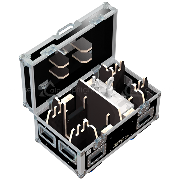 Detailed interior view of ALP flight case showing protection and storage layout for Verlinde SR1 D8+ 0.25T motors