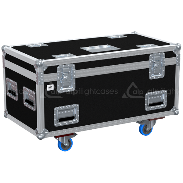 Front view of ALP professional flight case for 2x Verlinde SR5 0.5T motors with wheels