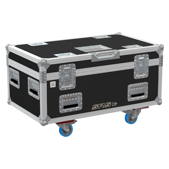 Front view of ALP professional flight case for 2x Verlinde SR5 D8+ 0.5T motors with wheels