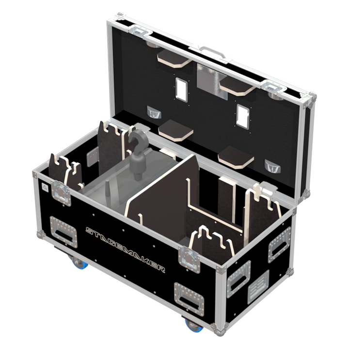 Open ALP flight case loaded with 2x Verlinde Stagemaker SR10 motors secured inside.