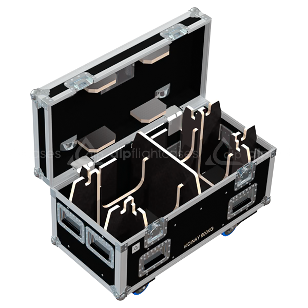 Empty interior view of ALP flight case for 2x Vicinay 0.5T motors