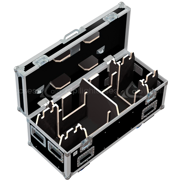 Empty interior view of ALP flight case for 2x Vicinay 0.5T V2 motors